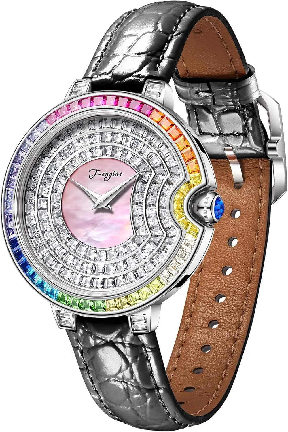 - Elegant Watches for Ladies T-ENGINE Luxury Women's Watch with Genuine prestigious ready zinc outermost statement coin Leather Strap, Diamond Inlay,Fashion Design 
