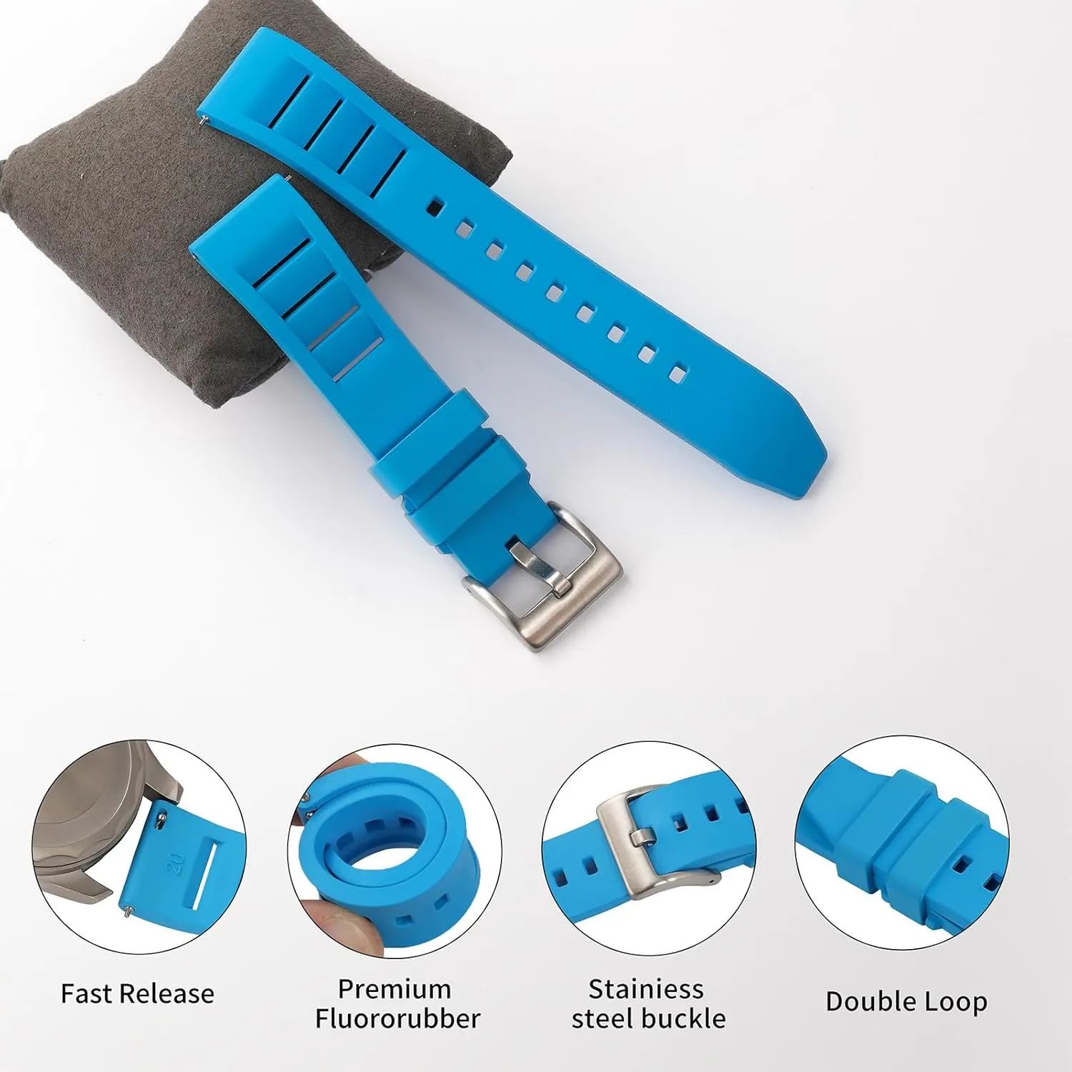 - Fluoroelastomer Watch circumstance Band Soft Breathable Durable Universal Replacement Band Strap for Men Women Fluororubber Watch Strap 20mm 22mm 