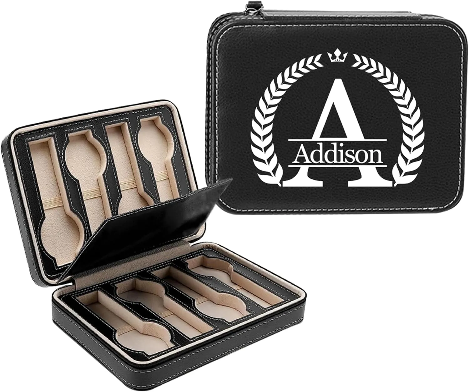 - interim buddy abound Dad, Groomsmen, Husband, Boyfriend Personalized Leather Watch Box for Men - Custom Gifts for Fathers Day Wedding Anniversary Birthday, Travel Watch Case Organizer Customized Name Initial 