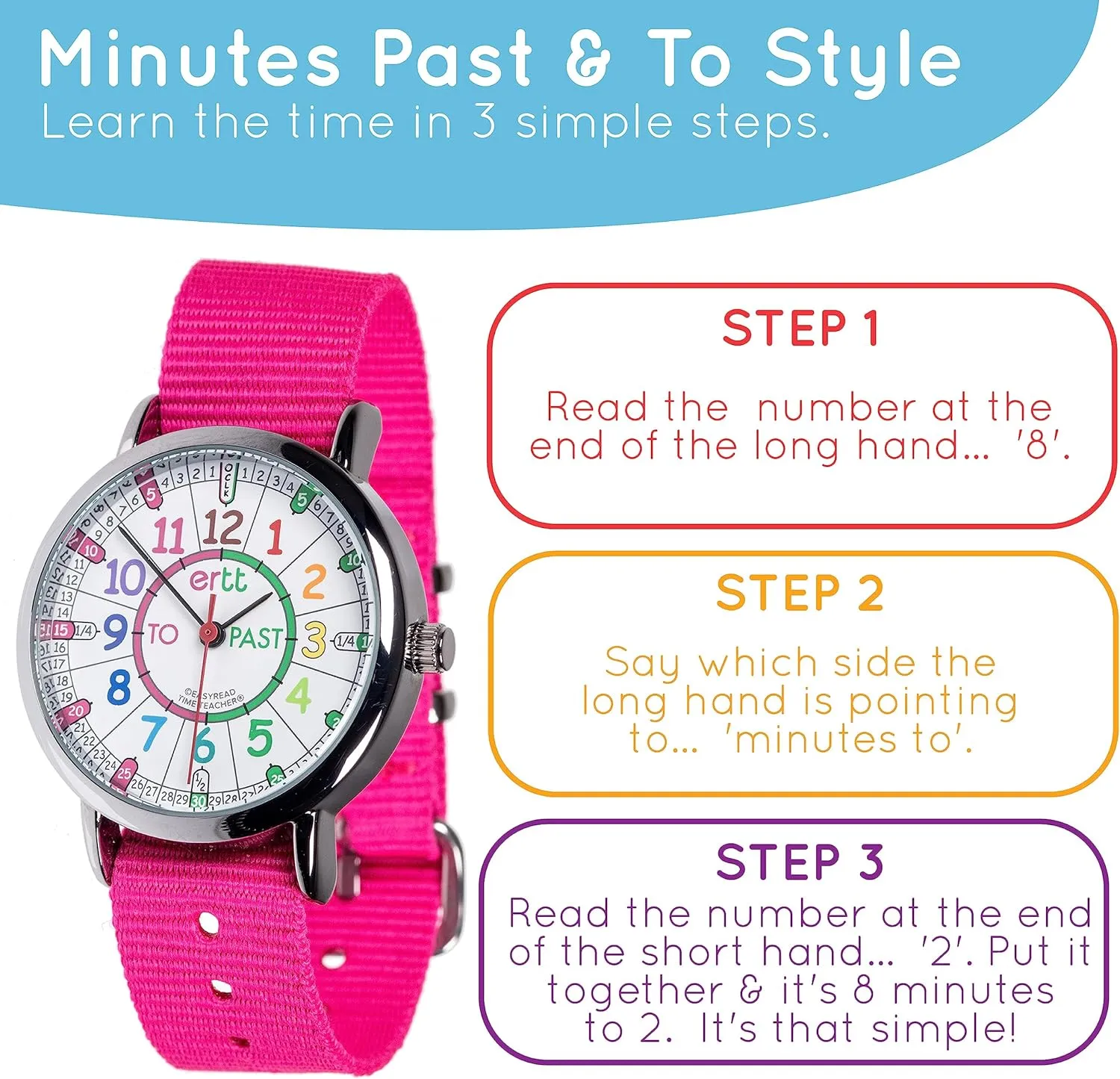 - lacuna Learn to Tell Time - 3 Step Time Teacher Watch - Easy To Read Dial EasyRead Time Teacher Kids' Watches - Analog Teaching Watch for Kids 