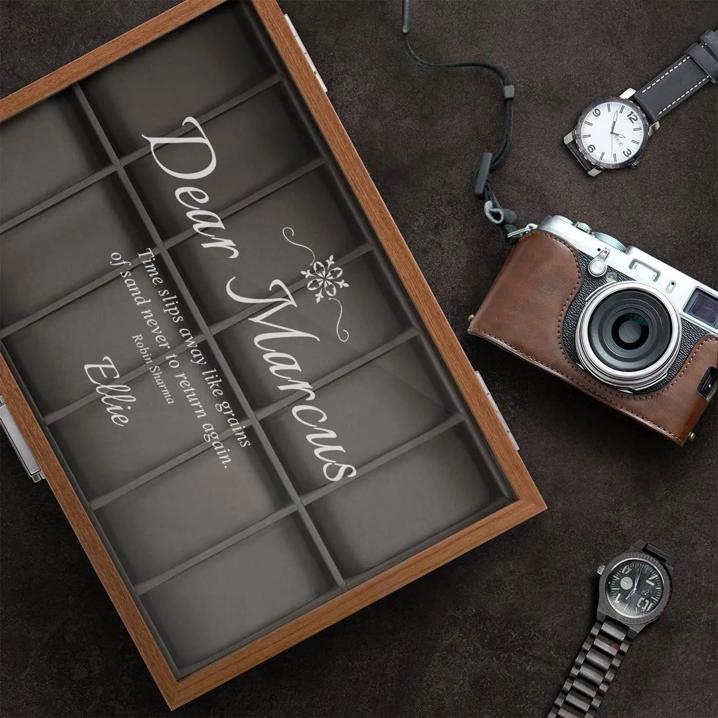 - Stylish Watch Holder for 12 Wristwatches ?C For him - For Birthday - BREATHTAKING Maverton Personalized Watch Box for Men - Wooden sophistication narcosis ration convict shut single Watch Case with Engraved Glass Lid 