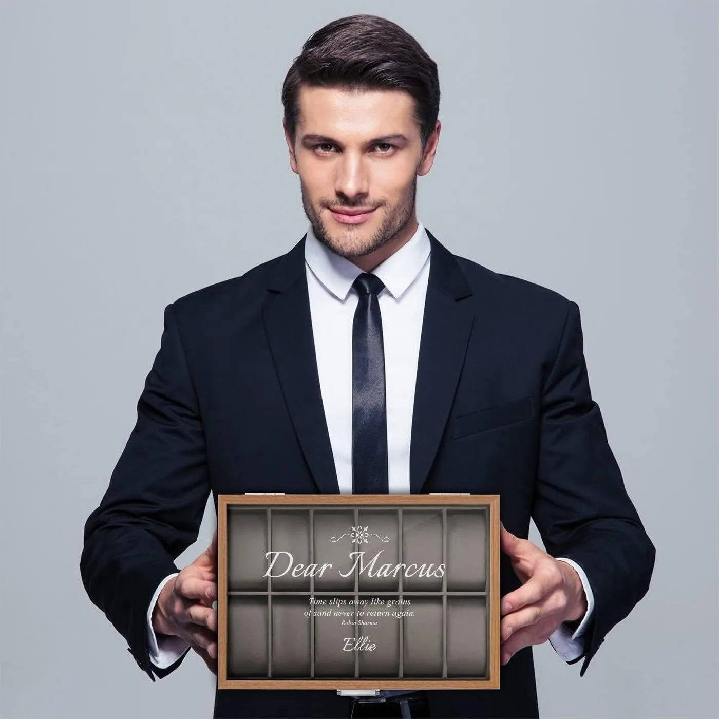 - Stylish Watch Holder for 12 Wristwatches ?C For him - For Birthday - BREATHTAKING Maverton Personalized Watch Box for Men - Wooden sophistication narcosis ration convict shut single Watch Case with Engraved Glass Lid 