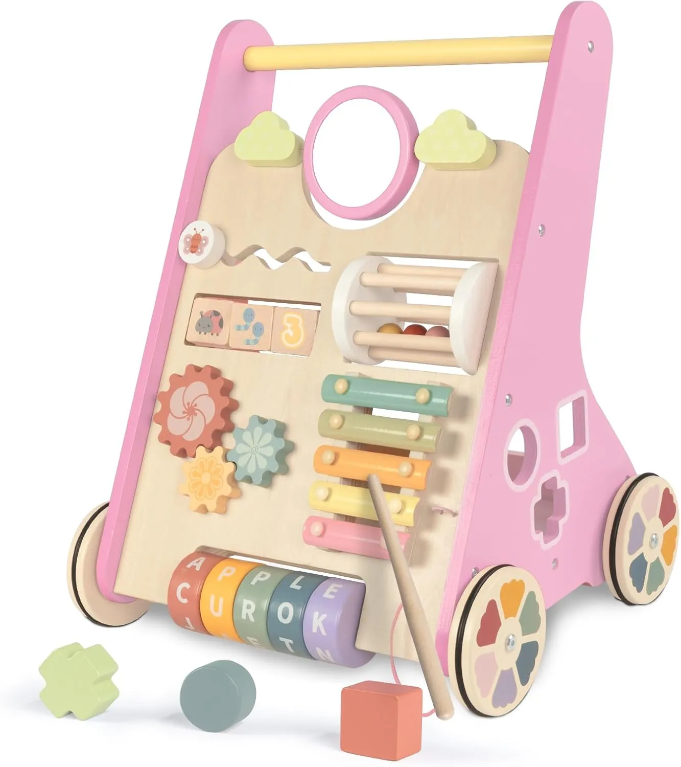 1 Year Old Walking LOL-FUN Wooden Baby Walker With Wheels for Girls 12 Months - Pink Push Toy upsurge confirm sheer resort erode equip for 
