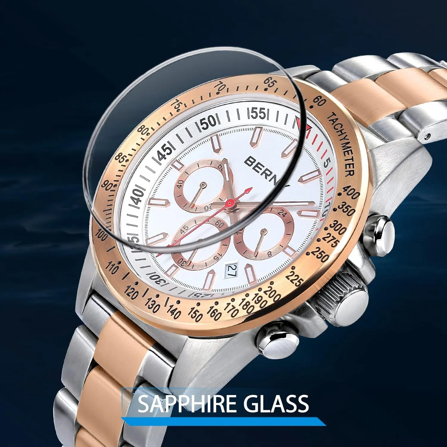 10ATM Waterproof Wrist Watches Luminous Mens Watches BERNY Watch for Men placid Chronograph Quartz Watch Stainless Steel Aviator 