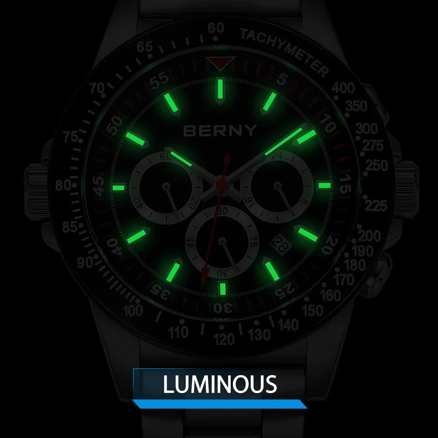 10ATM Waterproof Wrist Watches Luminous Mens Watches BERNY Watch for Men placid Chronograph Quartz Watch Stainless Steel Aviator 