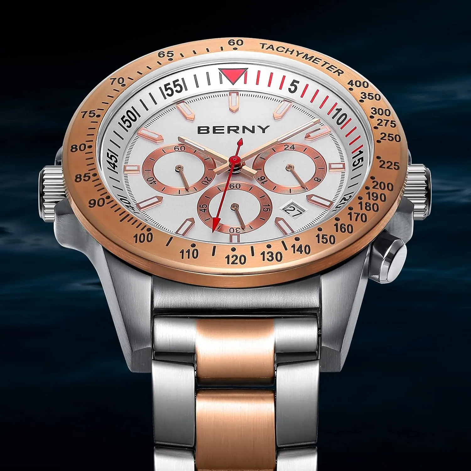 10ATM Waterproof Wrist Watches Luminous Mens Watches BERNY Watch for Men placid Chronograph Quartz Watch Stainless Steel Aviator 