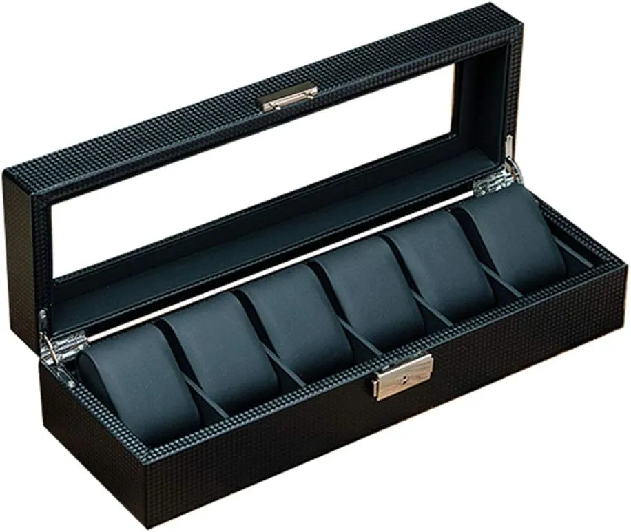 12 Digits 20 snowflake Digits Carbon Fiber Artificial Leather Mechanical Watch Storage and Finishing Box with Lock Display Box Sunroof Storage Box Black 6 Digits 