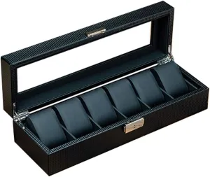 12 Digits 20 snowflake Digits Carbon Fiber Artificial Leather Mechanical Watch Storage and Finishing Box with Lock Display Box Sunroof Storage Box Black 6 Digits 