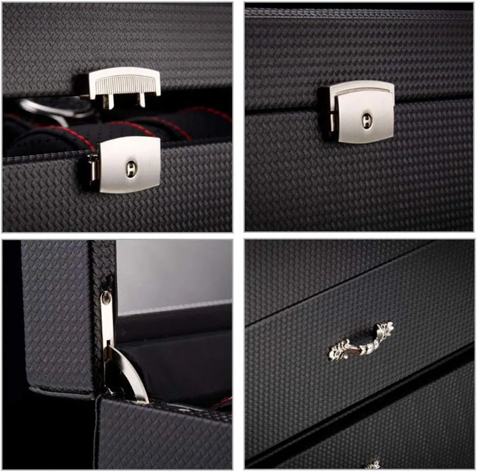 12 Digits 20 snowflake Digits Carbon Fiber Artificial Leather Mechanical Watch Storage and Finishing Box with Lock Display Box Sunroof Storage Box Black 6 Digits 