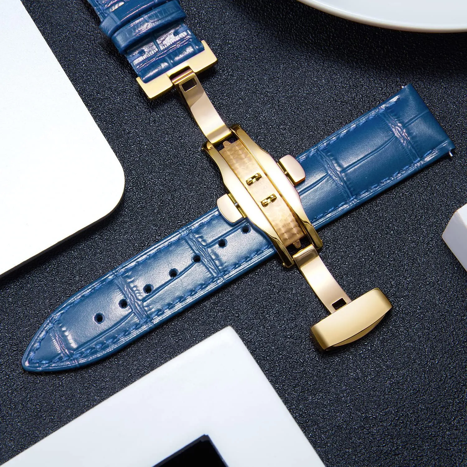 16mm 17mm 18mm knit modernistic 19mm 20mm 21mm 22mm 23mm 24mm Watch Band for Men Women(White,15mm) BINLUN Leather Watch Strap Quick Release Strap with Gold Butterfly Deployment Buckle 12mm 13mm 14mm 15mm 