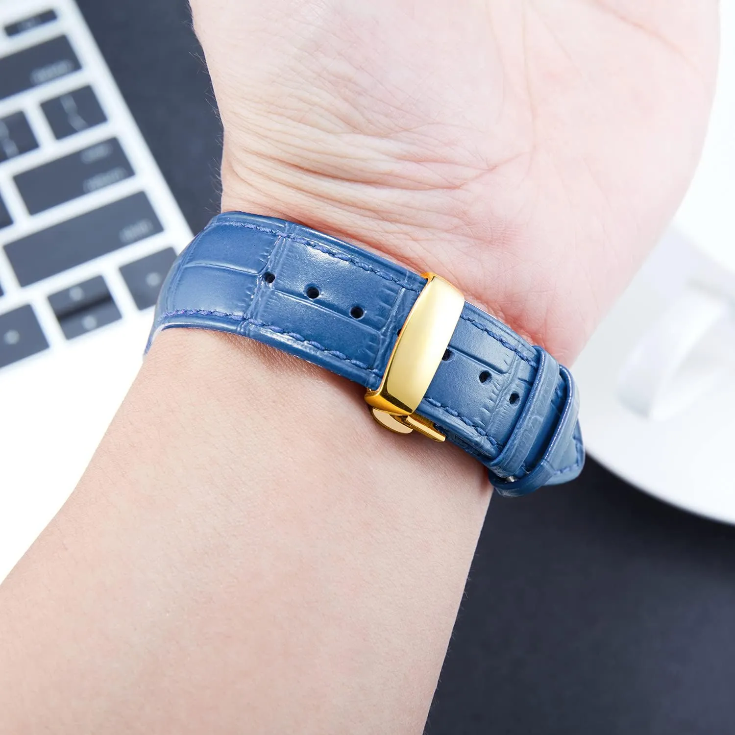 16mm 17mm 18mm knit modernistic 19mm 20mm 21mm 22mm 23mm 24mm Watch Band for Men Women(White,15mm) BINLUN Leather Watch Strap Quick Release Strap with Gold Butterfly Deployment Buckle 12mm 13mm 14mm 15mm 