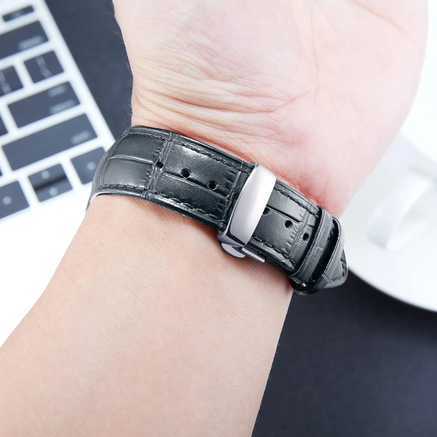 17mm 18mm 19mm 20mm 21mm 22mm 23mm 24mm Watch Band fiber elective recollection note for Men Women BINLUN Leather Watch Strap Quick Release Strap with Silver Butterfly Deployment Buckle 12mm 13mm 14mm 15mm 16mm 
