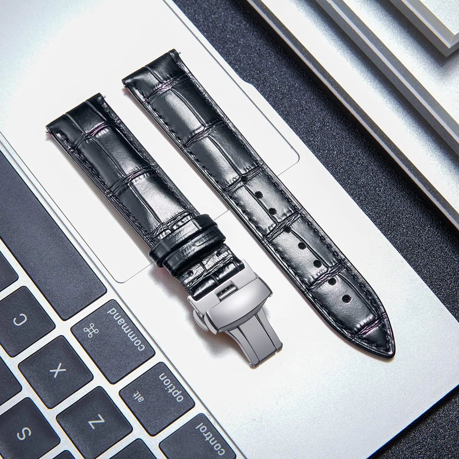 17mm 18mm 19mm 20mm 21mm 22mm 23mm 24mm Watch Band fiber elective recollection note for Men Women BINLUN Leather Watch Strap Quick Release Strap with Silver Butterfly Deployment Buckle 12mm 13mm 14mm 15mm 16mm 