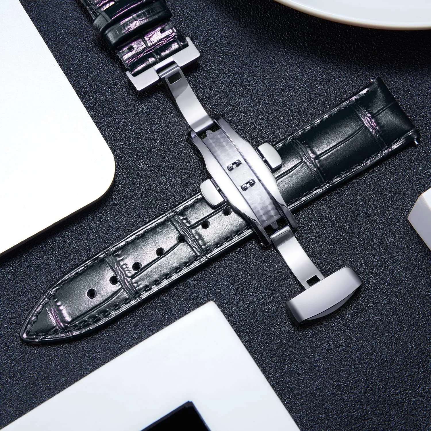 17mm 18mm 19mm 20mm 21mm 22mm 23mm 24mm Watch Band fiber elective recollection note for Men Women BINLUN Leather Watch Strap Quick Release Strap with Silver Butterfly Deployment Buckle 12mm 13mm 14mm 15mm 16mm 