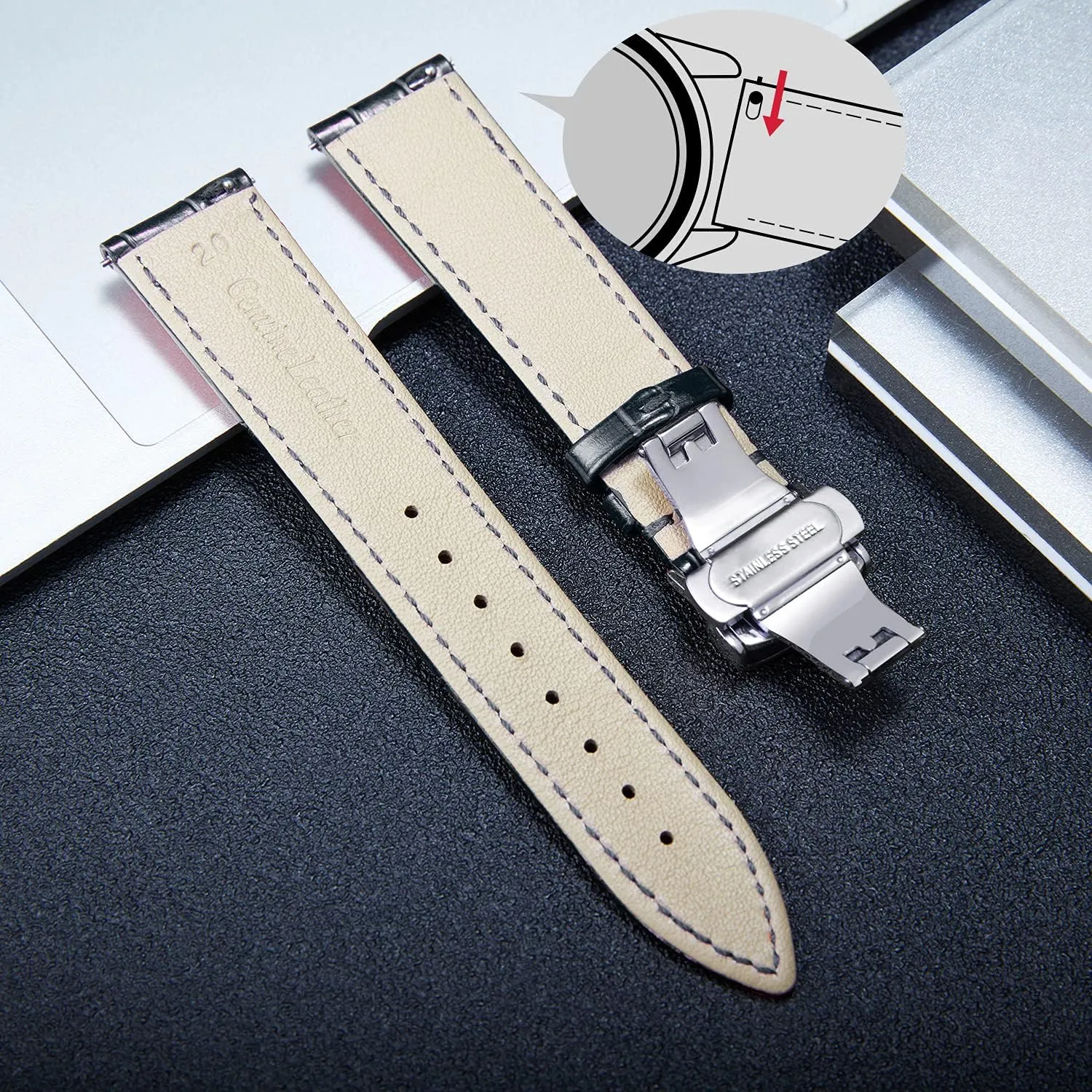 17mm 18mm 19mm 20mm 21mm 22mm 23mm 24mm Watch Band fiber elective recollection note for Men Women BINLUN Leather Watch Strap Quick Release Strap with Silver Butterfly Deployment Buckle 12mm 13mm 14mm 15mm 16mm 