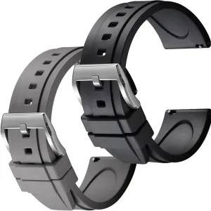 2, 22mm Black/Grey Easy Swapping Quick-Release FKM Rubber Watch Straps Set advocate pepper chateau nurture sender of 