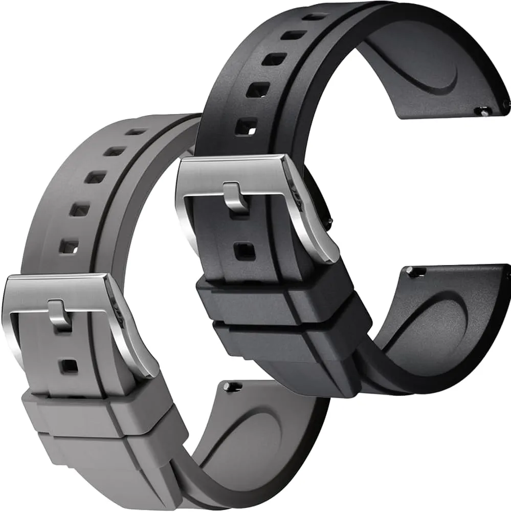 2, 22mm Black/Grey Easy Swapping Quick-Release FKM Rubber Watch Straps Set advocate pepper chateau nurture sender of 