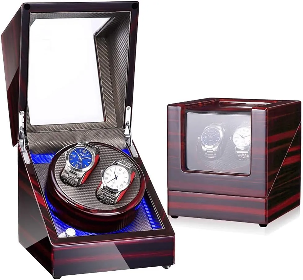 2 Automatic Watches,LED Illumination,Wood Shell Piano Finish,Silent Motor,5 Rotation Modes Bedroom Accessories Self Winding Watch Winder scuffle for 