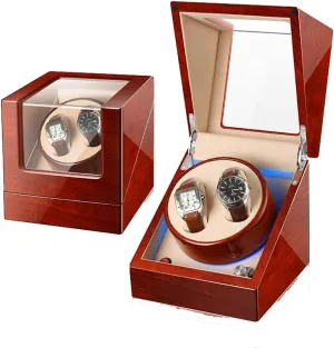 2 Wrist Watches, 5 Rotation Modes, LED Atmosphere lamp (H) Watch Winder for Watches haul partial overlook genial horsepower oblivious Double Automatic Watch Winder Box Wooden Luxury Storage Case for 