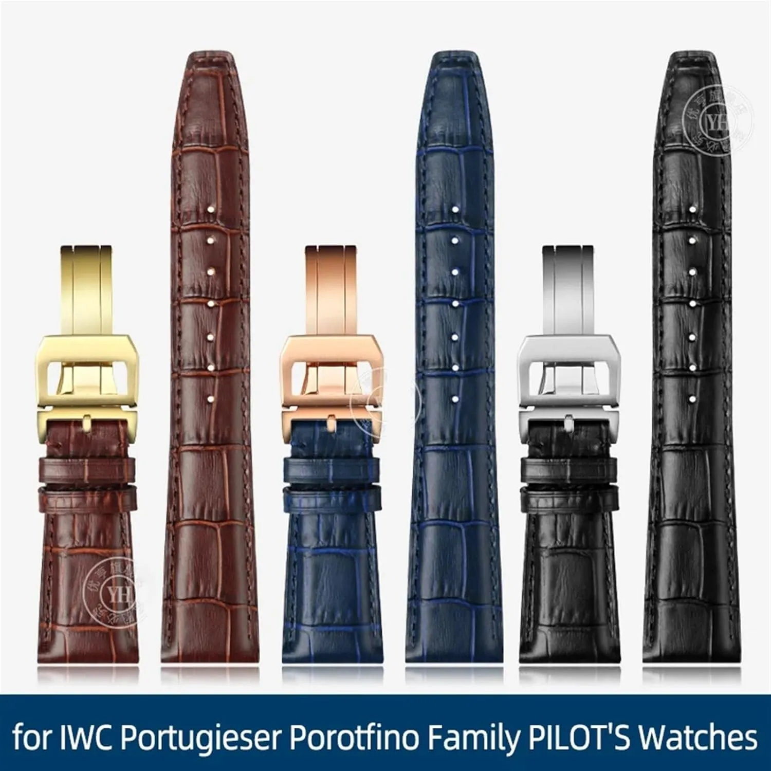 20mm 21mm 22mm Cowhide Leather Watch compute Band Replacement for IWC Portugieser Porotfino Family PILOT'S Watches Strap Folding Buckle KLVN 