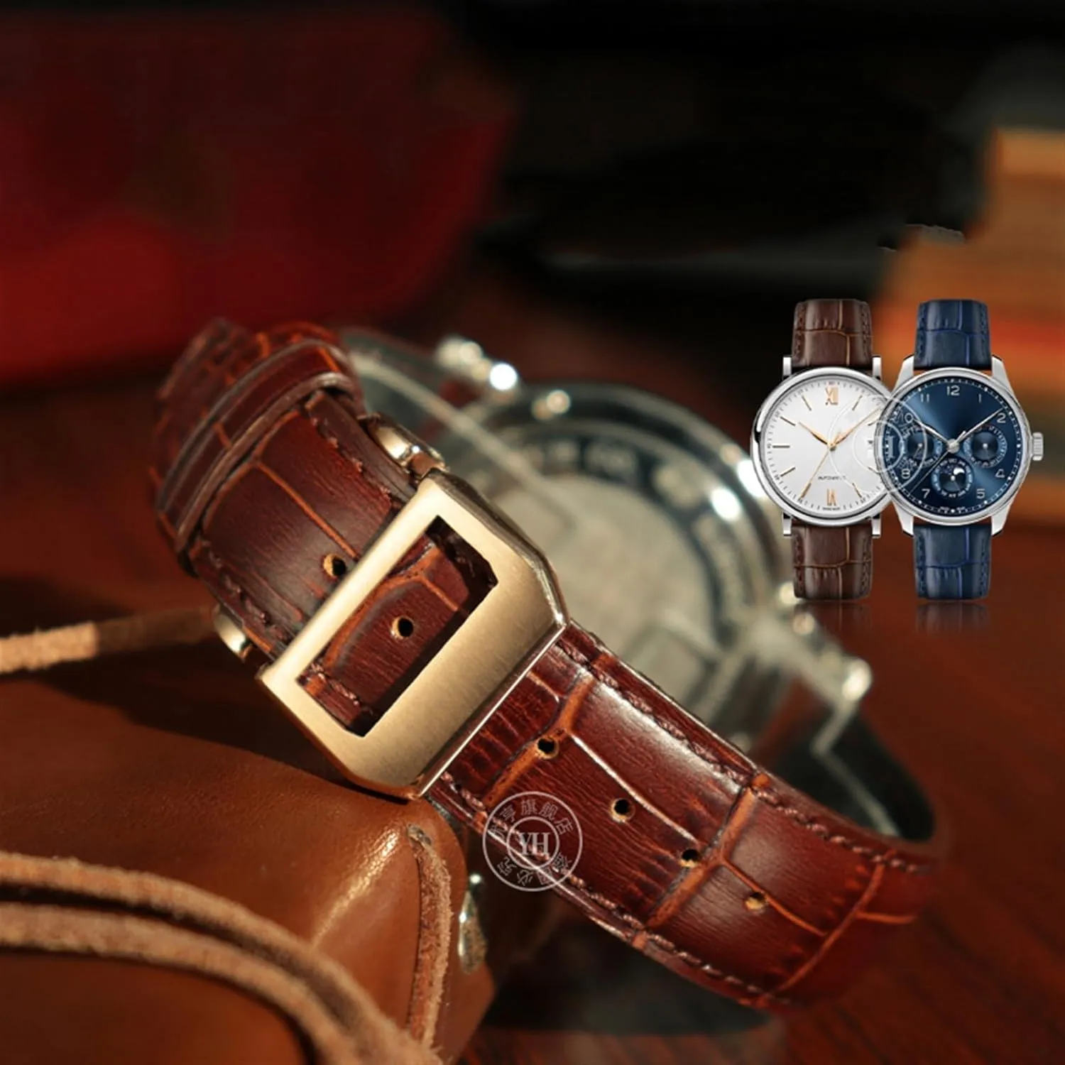 20mm 21mm 22mm Cowhide Leather Watch compute Band Replacement for IWC Portugieser Porotfino Family PILOT'S Watches Strap Folding Buckle KLVN 