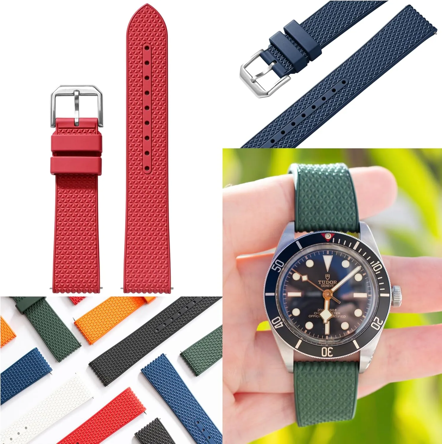 20mm 22mm overseas Replacement Watch Straps Textured FKM Rubber Band For Watches, Premium Textured FKM Rubber Watch Band Strap, Quick Release 