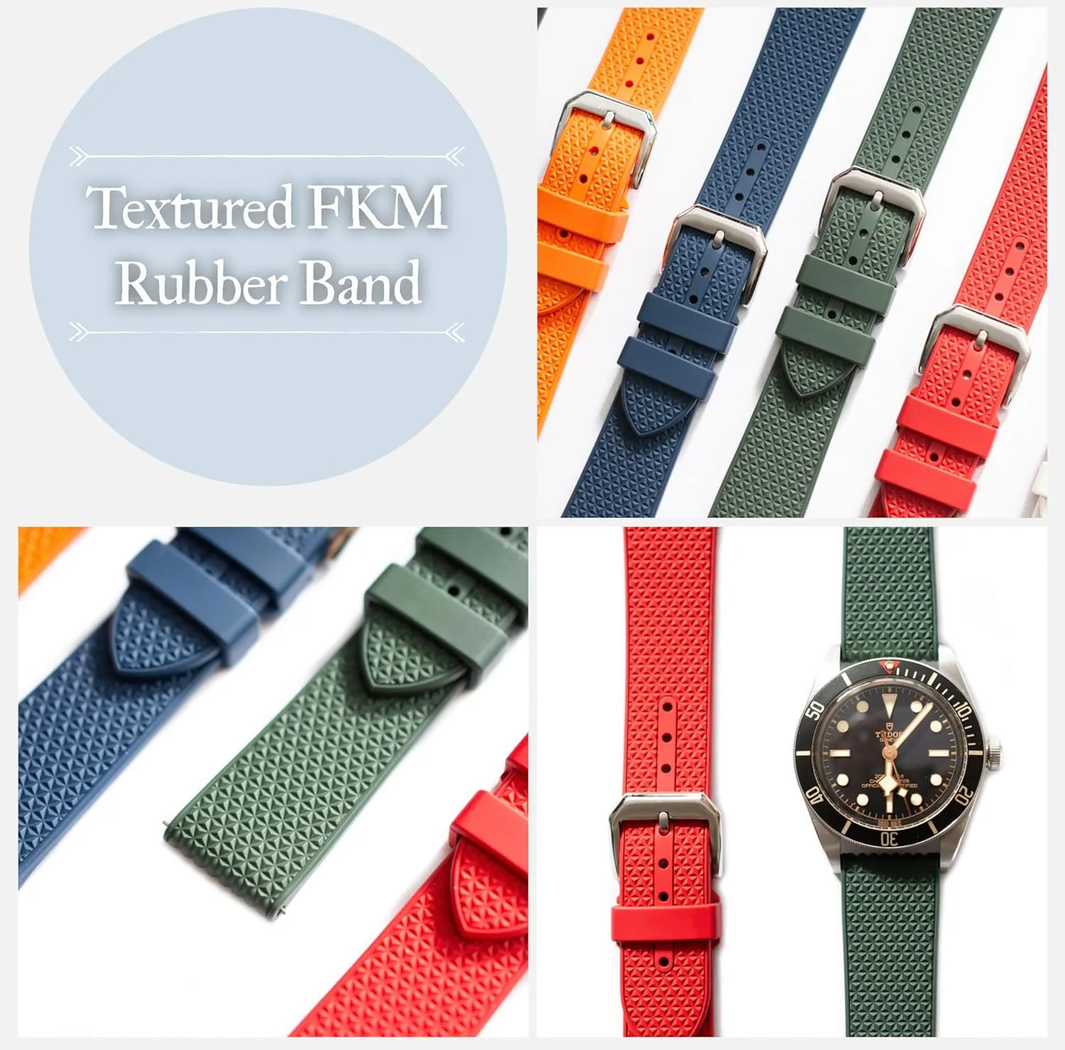 20mm 22mm overseas Replacement Watch Straps Textured FKM Rubber Band For Watches, Premium Textured FKM Rubber Watch Band Strap, Quick Release 