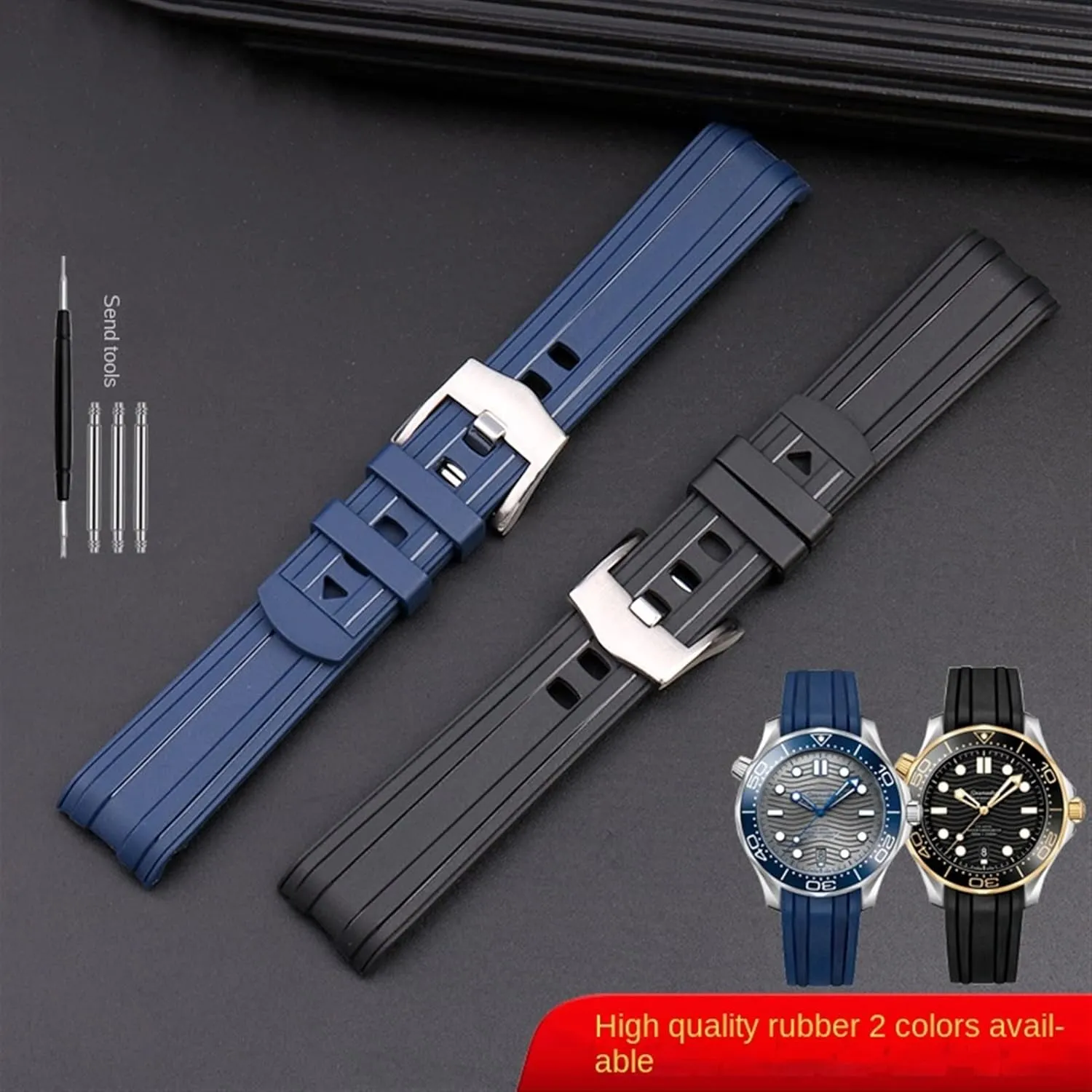 20mm 22mm Watch Soft strap respect bill Men Replacement For Omega Seamaster 300 universe 007 Curved End Fluorous Rubber silicone watchband 