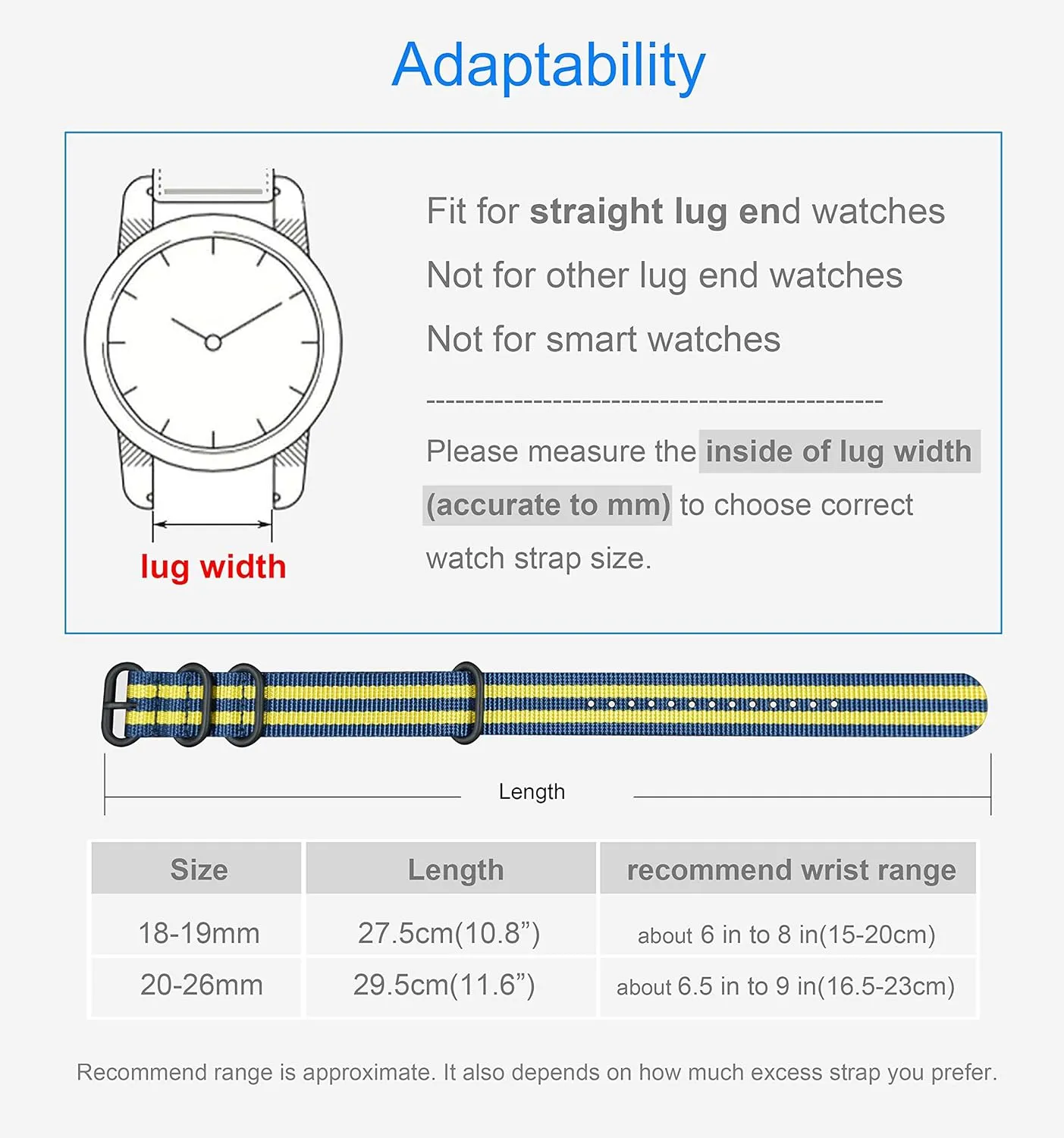22 23 24 26mm) Thick Nylon Watch Strap Replacement 4 Rings pleasant individualistic proofread Long(18 19 20 21 