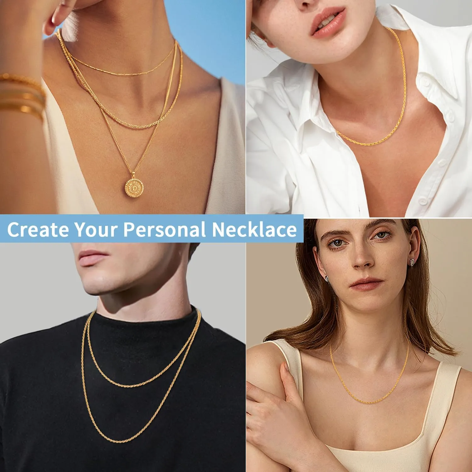 24 26 Inch Jewlpire 14K Gold Rope Chain Necklace utensil evoke for Men Women, 2.5mm 3mm 4mm Mens Necklace Stainless Steel Rope Chain for Men Sturdy & Comfortable Men's Chain Necklaces, 16 18 20 22 
