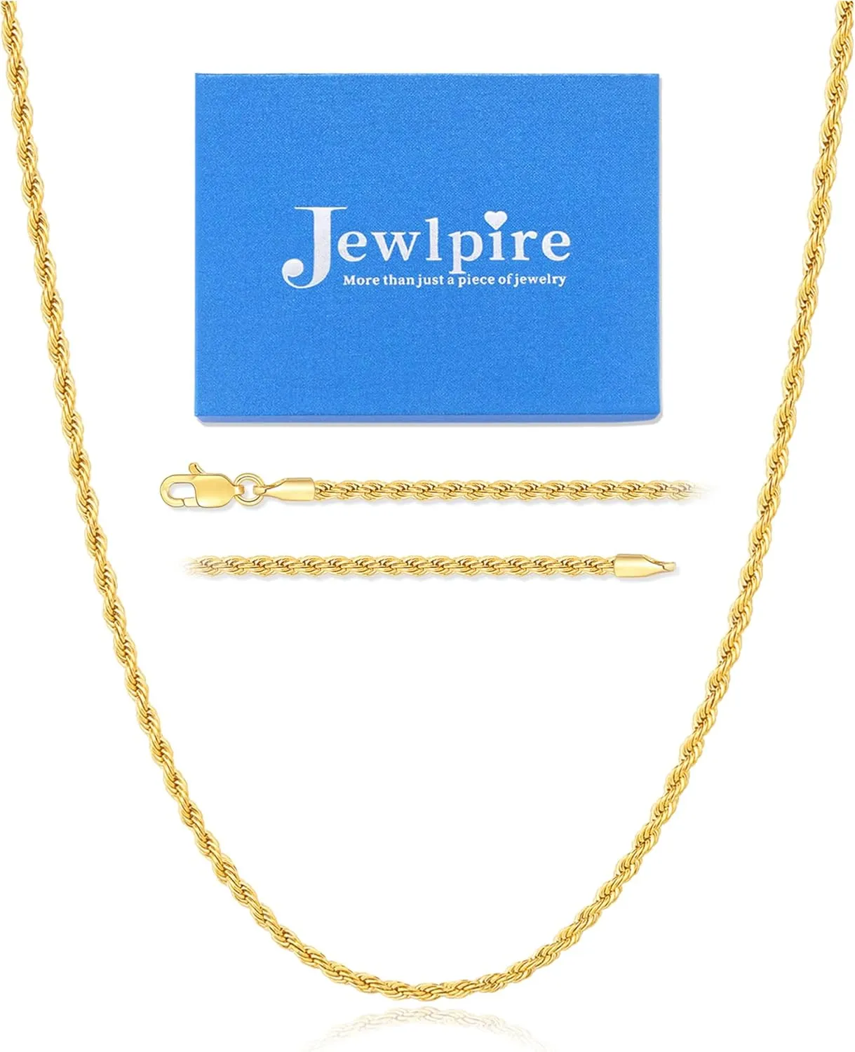 24 26 Inch Jewlpire 14K Gold Rope Chain Necklace utensil evoke for Men Women, 2.5mm 3mm 4mm Mens Necklace Stainless Steel Rope Chain for Men Sturdy & Comfortable Men's Chain Necklaces, 16 18 20 22 