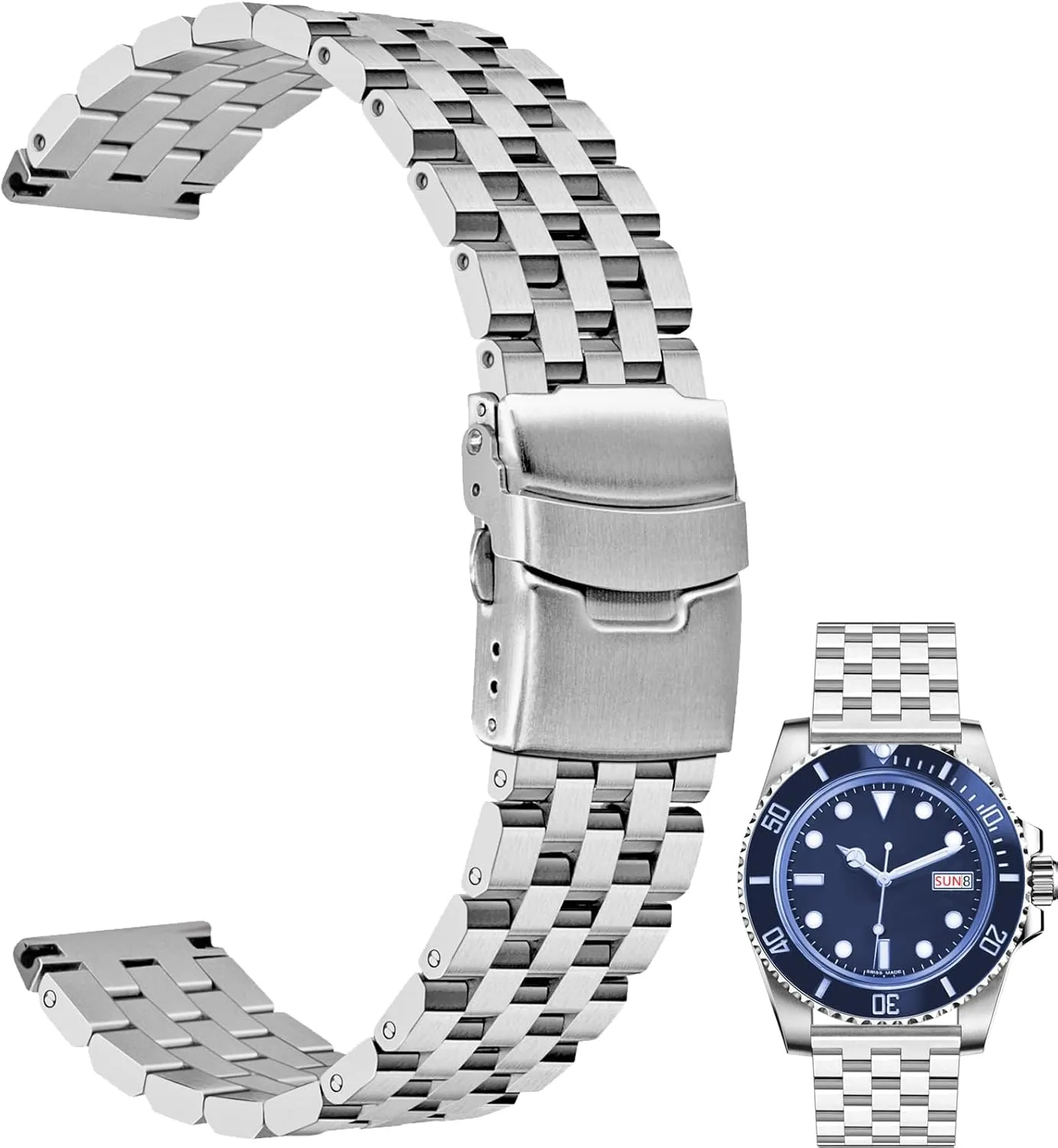 26mm Stainless Steel Watch Band Replacement Metal Brushed Watch Strap Bracelet Deployment apace couple Double FlipLock Buckle Silver Black Juntan 18mm 20mm 22mm 24mm 