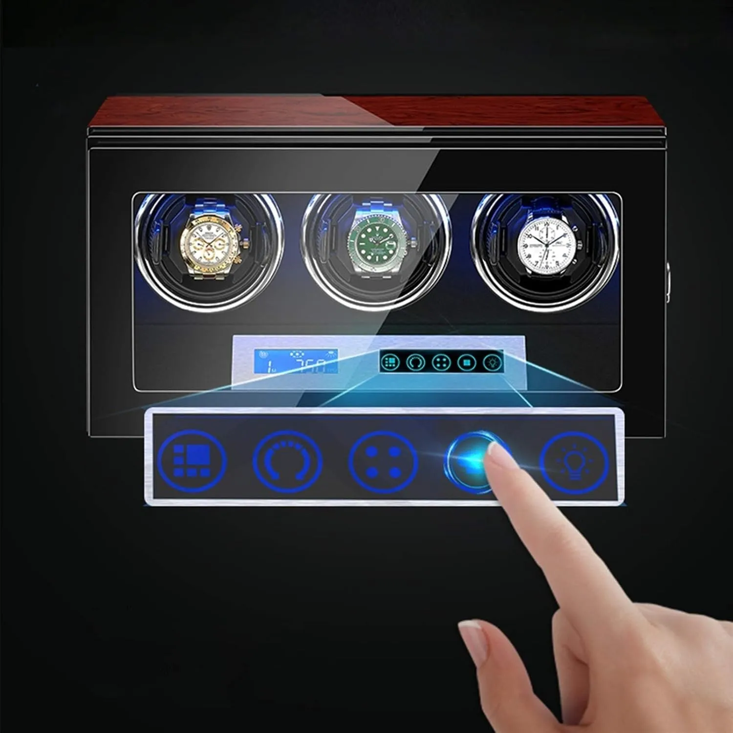 3 Watch landholder persuasive fluid abolition Winder Box Piano Finish LCD Touch Display Screen Adjustable Watch Pillows LED Illumination Accessories,A Automatic Watch Winder 