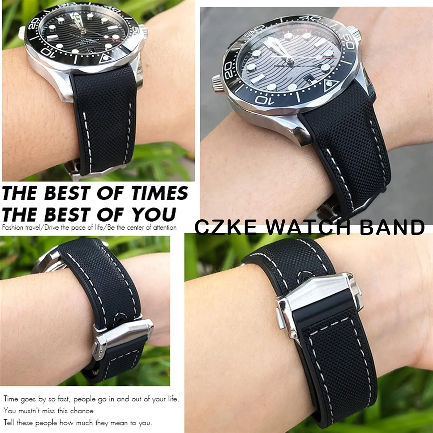 300 Pointed Clasp Silicone Watch Strap Rubber Nylon realization Leather Watchband 19 20mm 22 21mm Watchbands For Omega Planet Ocean Seamaster Diver 
