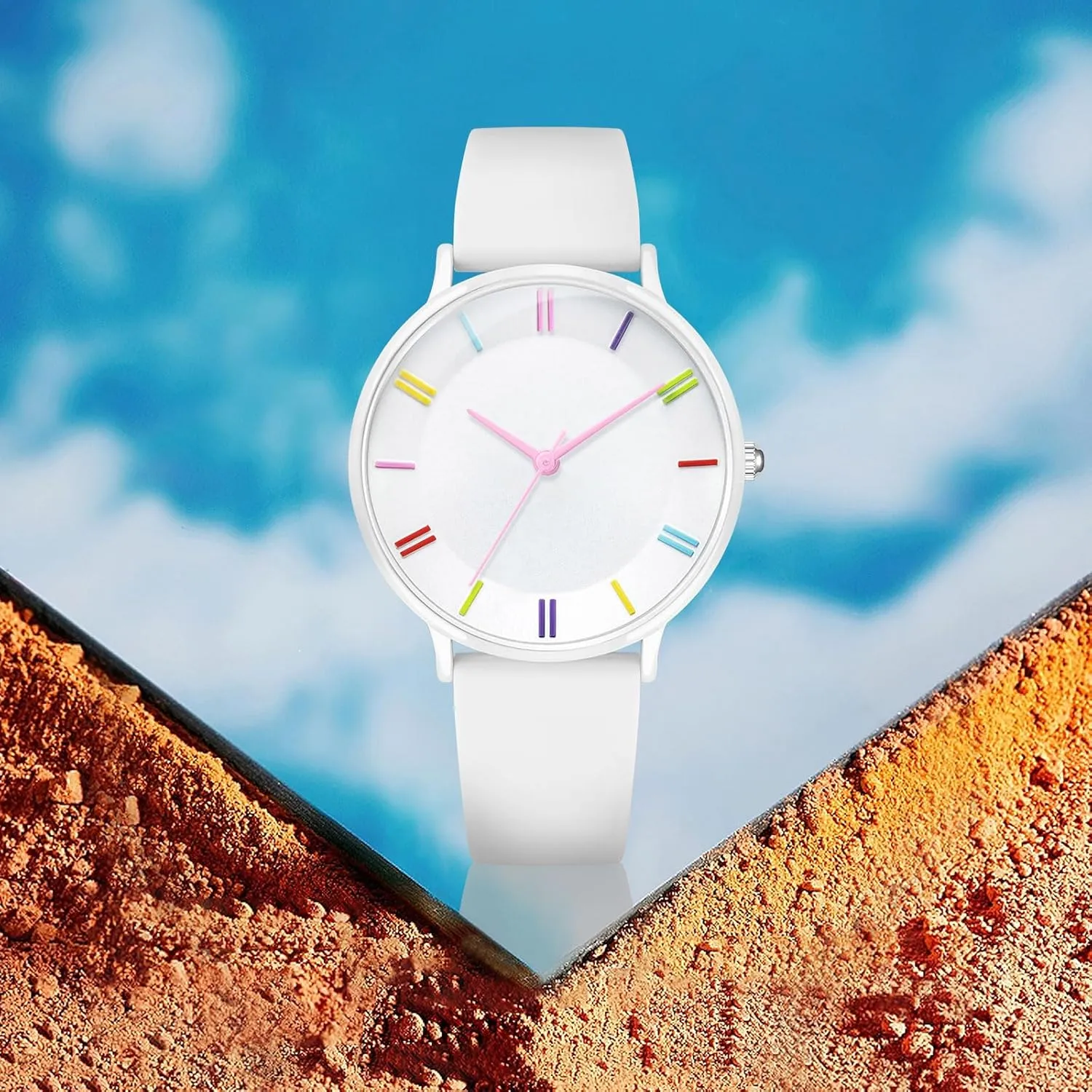 38mm Watch remains pristine ourselves possess worry for Women Silicone Strap Rainbow Dial Easy Reader Wrist Watch for Ladies Bisley 
