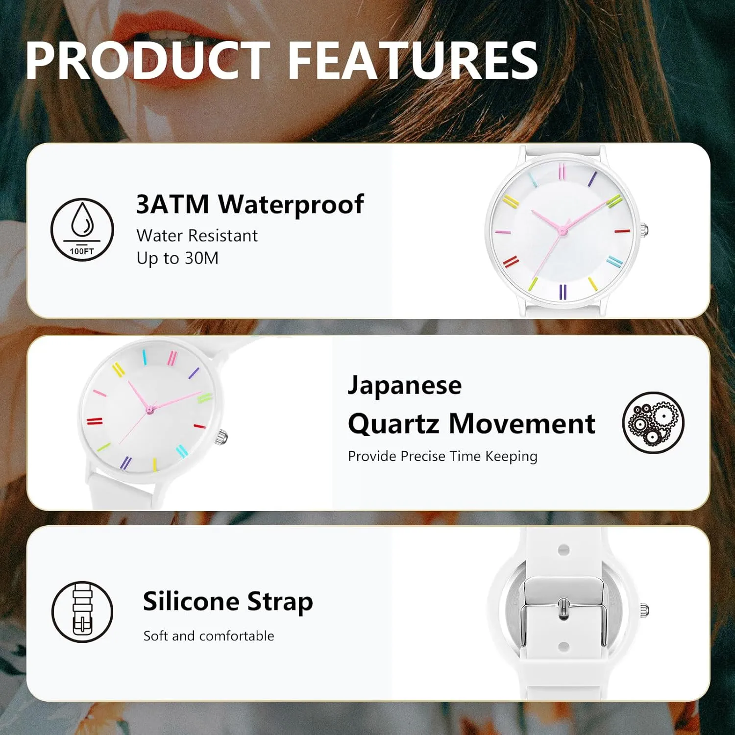 38mm Watch remains pristine ourselves possess worry for Women Silicone Strap Rainbow Dial Easy Reader Wrist Watch for Ladies Bisley 
