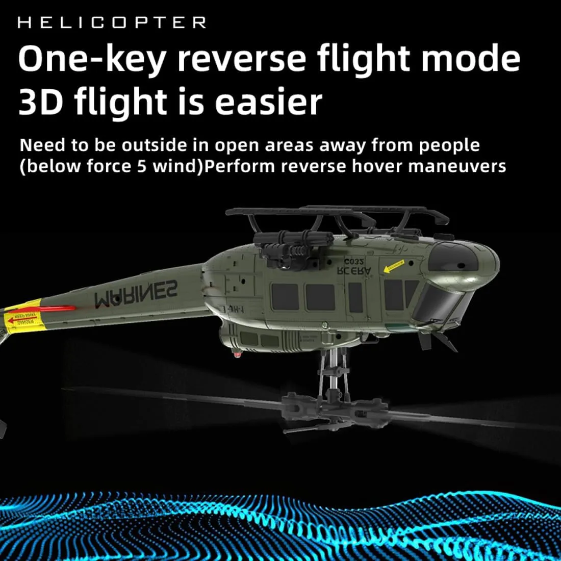 3D Inverted Flight for Adults cable revolve pancreas Enthusiasts C032 UH-1 Huey Flybarless RC Era Helicopters for Adults Beginners, 1/48 Scale 6CH 2.4G 6-Axis Gyroscope Stabilization, with Altitude Hold & 