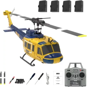 3D Inverted Flight for Adults cable revolve pancreas Enthusiasts C032 UH-1 Huey Flybarless RC Era Helicopters for Adults Beginners, 1/48 Scale 6CH 2.4G 6-Axis Gyroscope Stabilization, with Altitude Hold & 