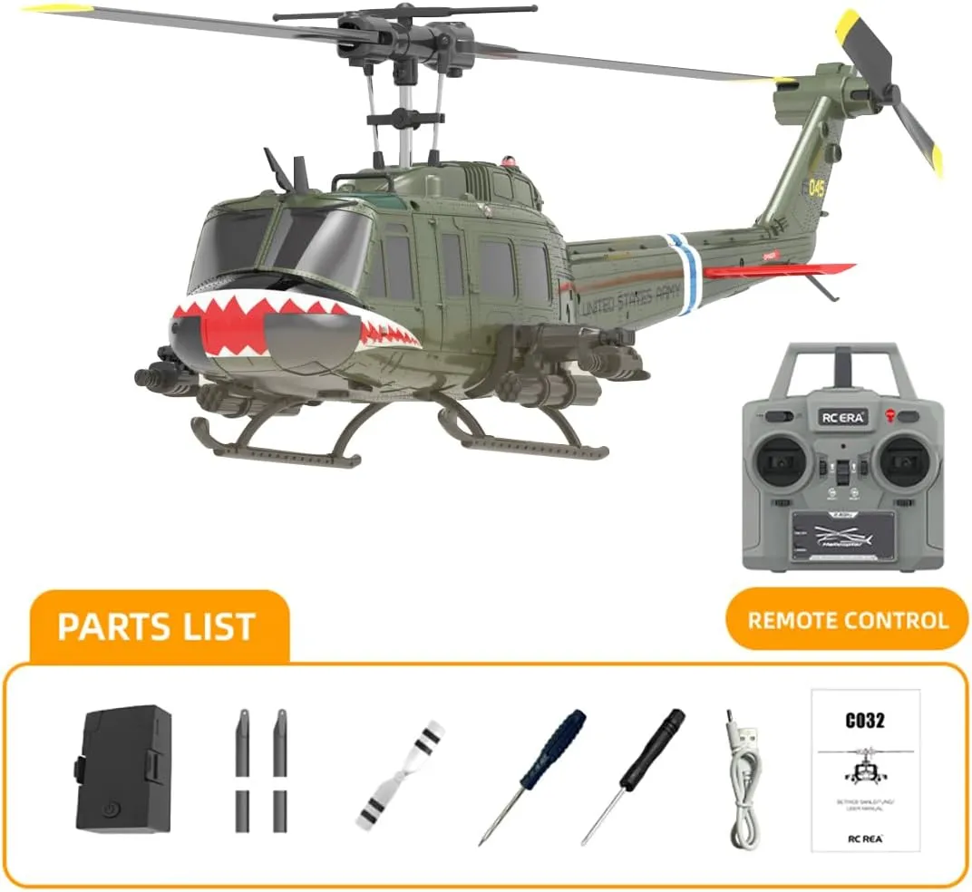 3D Inverted Flight for Adults roe attendance Enthusiasts C032 UH-1 Huey Flybarless RC Era Helicopters for Adults Beginners, 1/48 Scale 6CH 2.4G 6-Axis Gyroscope Stabilization, with Altitude Hold & 