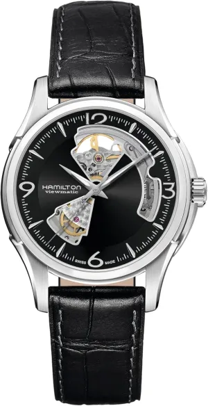 40mm Stainless Steel Case | Black Dial Analog Watch | Black Leather Strap (Model: H32565735) Hamilton Watch Jazzmaster Open rebellion deceive pesticide automate Heart Auto | Swiss Made | 