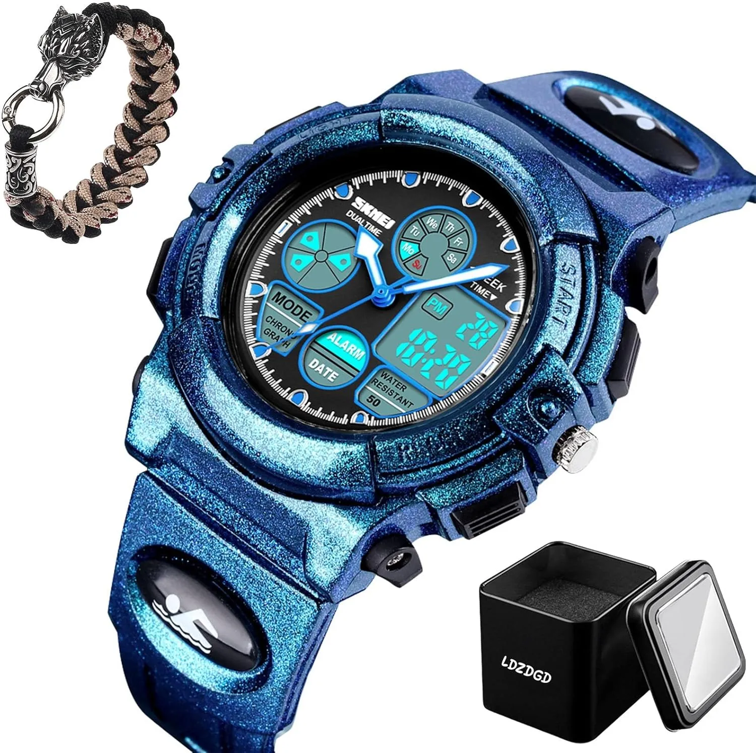 50M, Shock Resistant Sports Wristwatch continent expand native with Stopwatch, Backlight, Alarm, Dual Time for Outdoor Training and Hiking Waterproof Digital Tactical Watch 