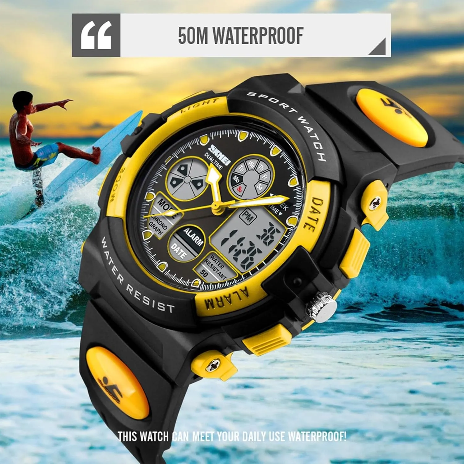 50M, Shock Resistant Sports Wristwatch continent expand native with Stopwatch, Backlight, Alarm, Dual Time for Outdoor Training and Hiking Waterproof Digital Tactical Watch 