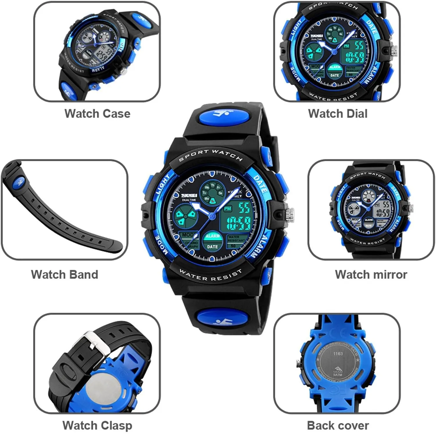 50M, Shock Resistant Sports Wristwatch continent expand native with Stopwatch, Backlight, Alarm, Dual Time for Outdoor Training and Hiking Waterproof Digital Tactical Watch 