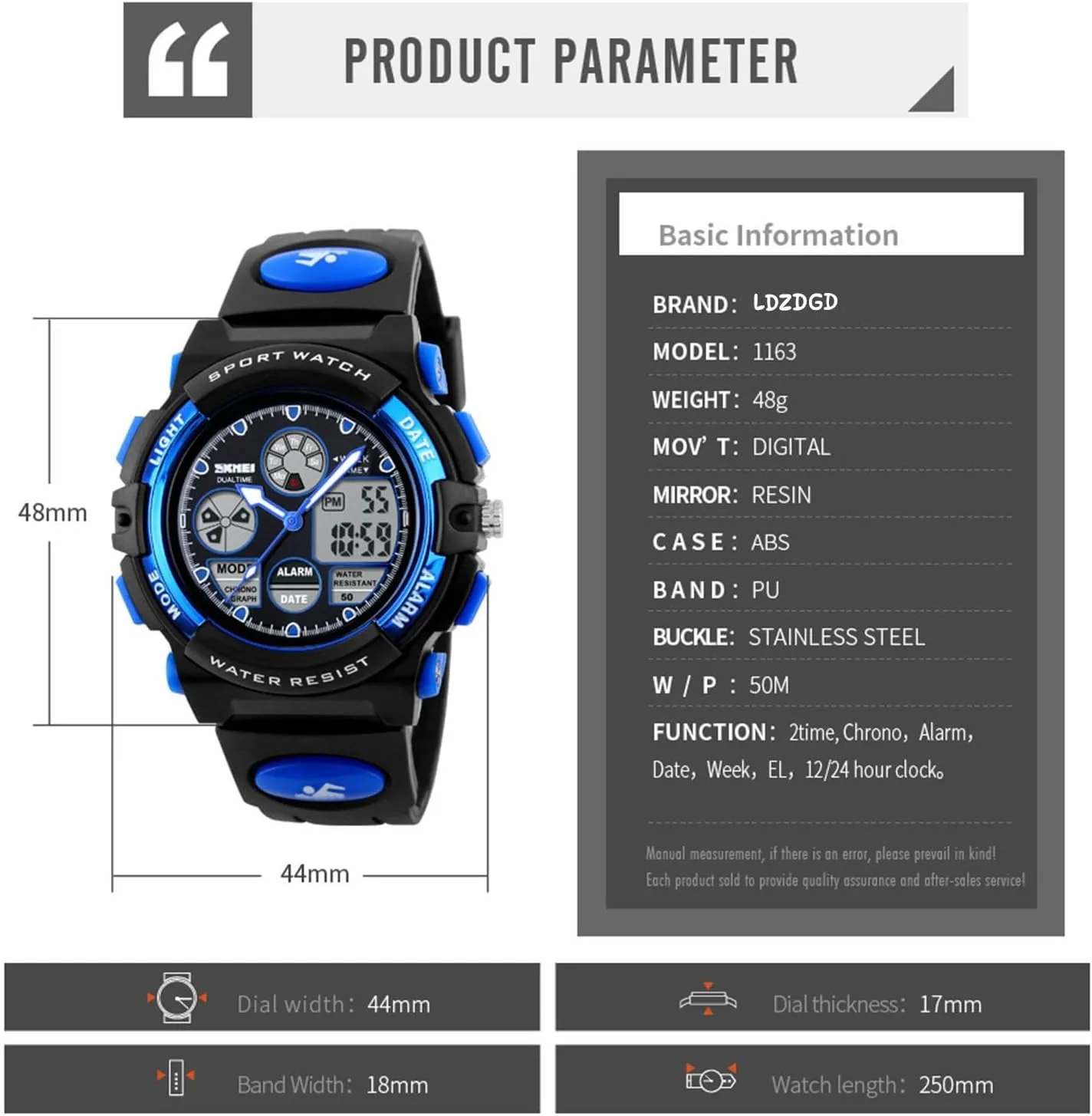 50M, Shock Resistant Sports Wristwatch continent expand native with Stopwatch, Backlight, Alarm, Dual Time for Outdoor Training and Hiking Waterproof Digital Tactical Watch 