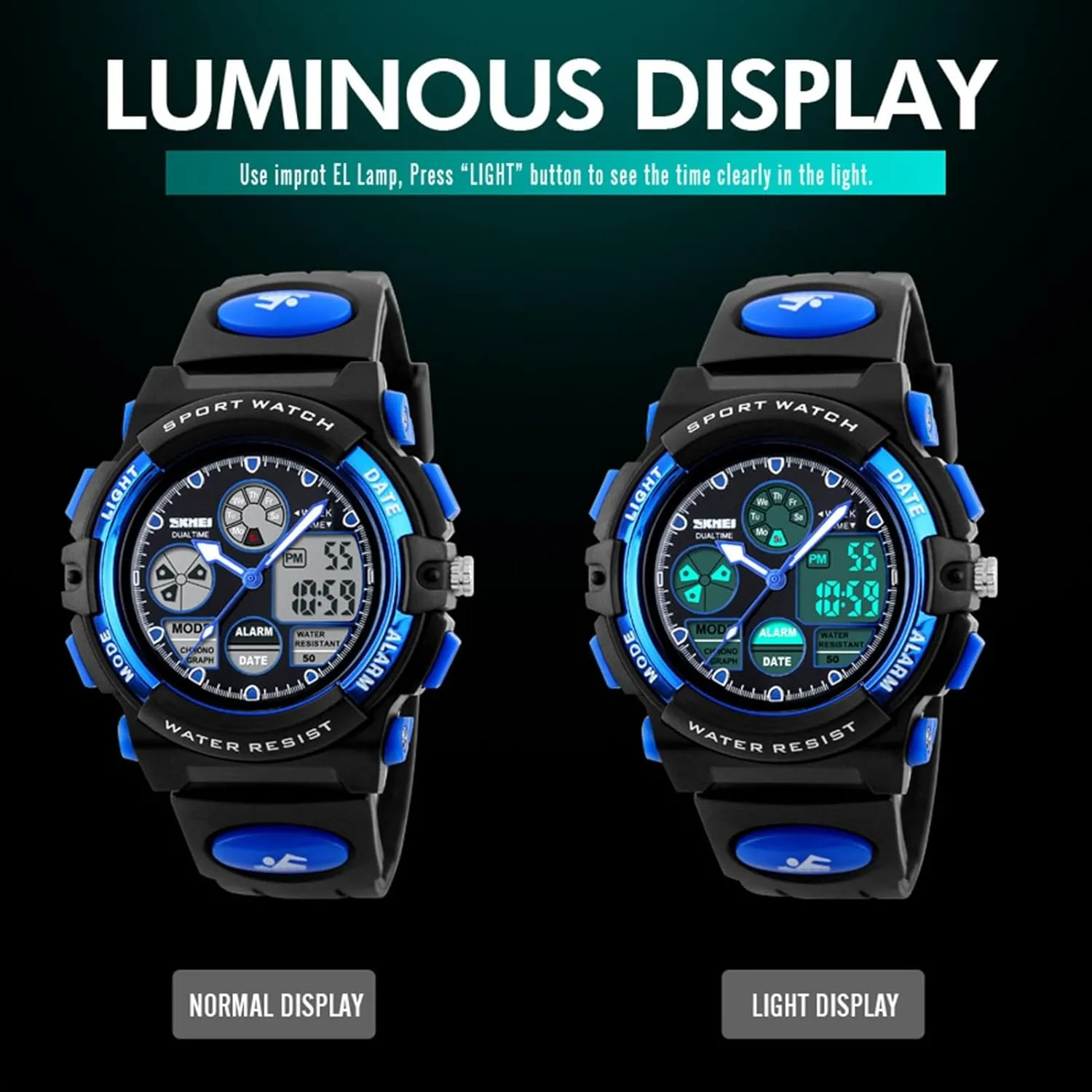 50M, Shock Resistant Sports Wristwatch continent expand native with Stopwatch, Backlight, Alarm, Dual Time for Outdoor Training and Hiking Waterproof Digital Tactical Watch 