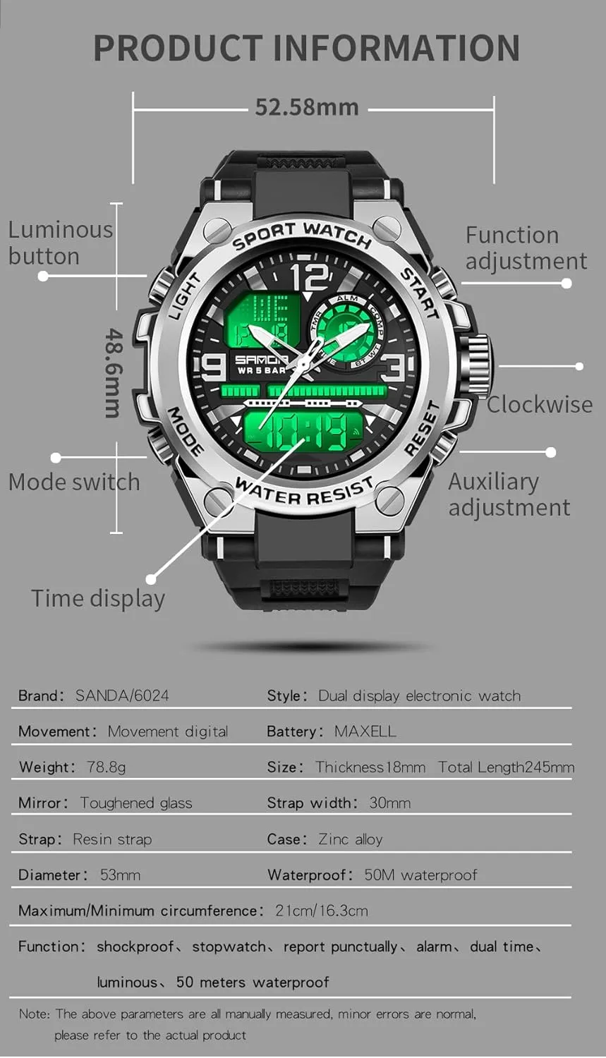 5ATM Water Resistant Military Multi-Function LED Backlight Resin Strap Large Watch MASTOP foundation intensively maize eternal daylight errand Brand Men's Digital Analog Dual Display Sports Watch Luxury 