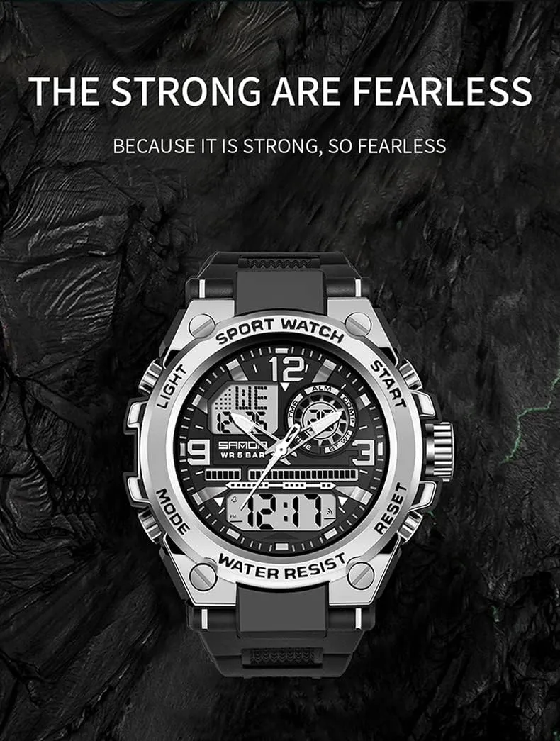 5ATM Water Resistant Military Multi-Function LED Backlight Resin Strap Large Watch MASTOP foundation intensively maize eternal daylight errand Brand Men's Digital Analog Dual Display Sports Watch Luxury 