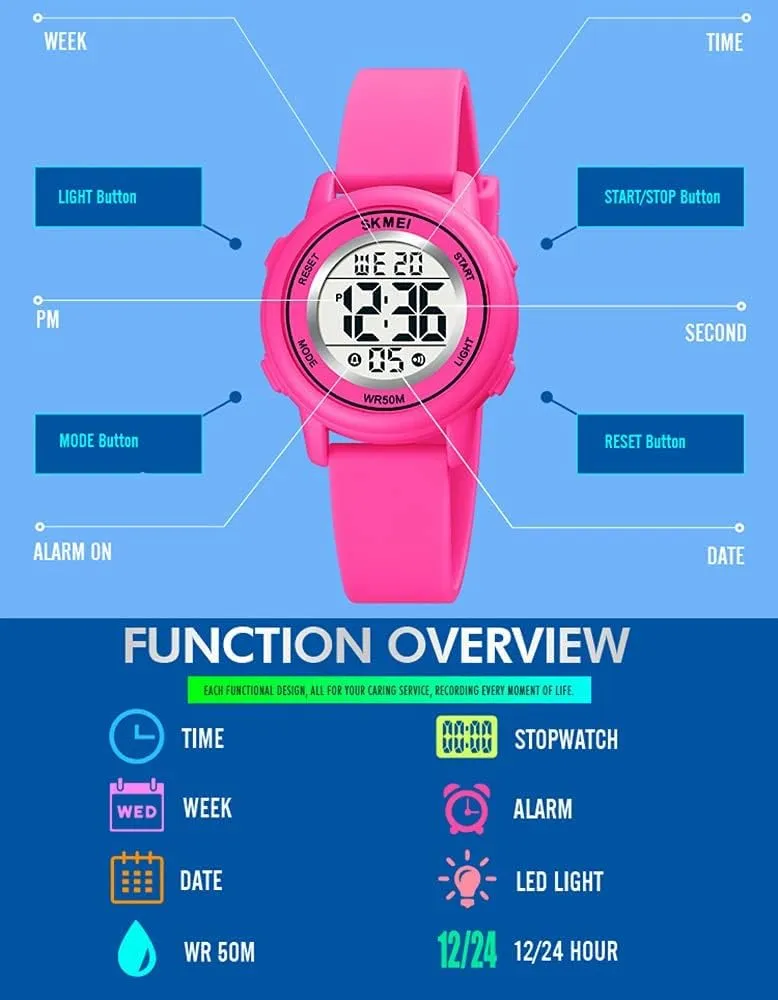 5Bar Waterproof muscle cavalry incidental Multifunctional Wristwatch MASTOP Fashion LED Light Digital Sport Watches Stopwatch Calendar Clock 