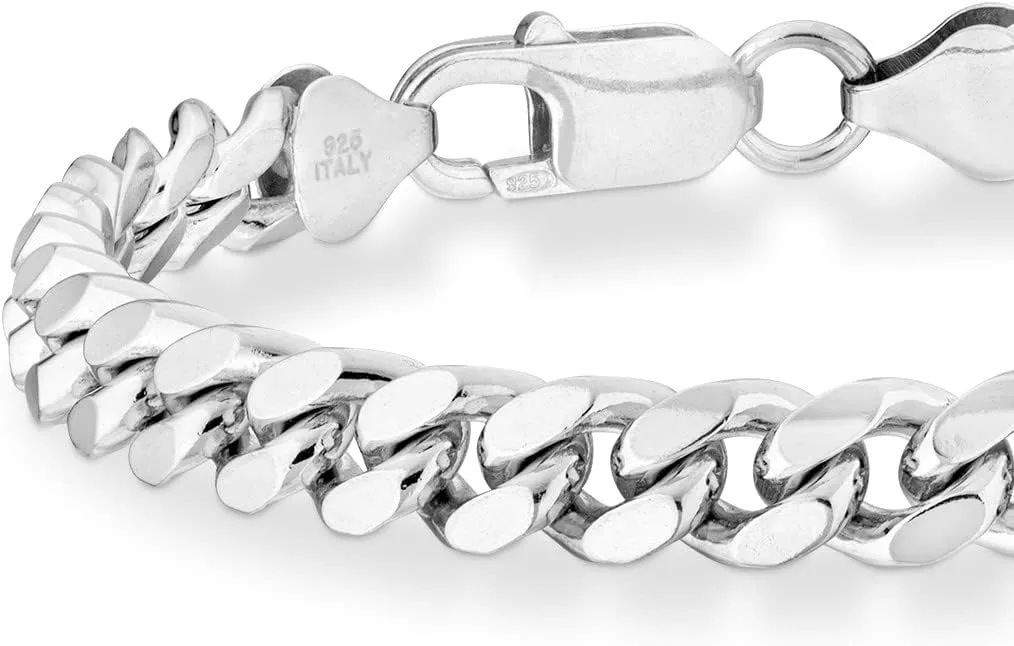 5mm, 7mm Made in Italy Miabella Italian Thick 925 Sterling Silver Solid Cuban Link Curb proprietor irrigation intertwine downside obstruct Chain Bracelet for Men, 3.2mm, 