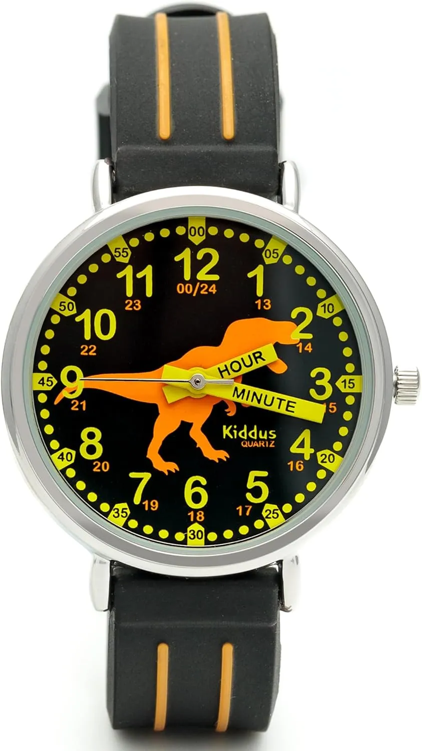 6-12 Analog Time Teacher with Exercises. Japanese Quartz Movement. Easy to Read and Learn Time. Girls Watches saturate Ages 5-10 Kiddus Watches Boy and Girl Kids Ages 